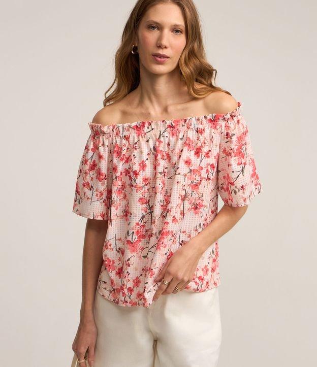 Blusa Ombro a Ombro em Viscose com Estampa Floral - 1