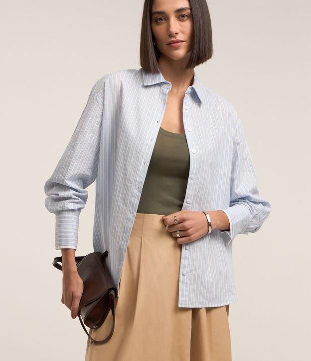 Camisa em Tricoline com Punho Duplo e Estampa Listrada - 1