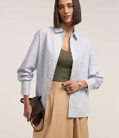 Camisa em Tricoline com Punho Duplo e Estampa Listrada - 1