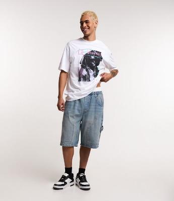 Bermuda Jorts Baggy em Jeans com Cós Cueca e Joelho Duplo