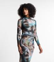 Vestido New Midi em Tule com Frufru e Estampa Manchada - 1