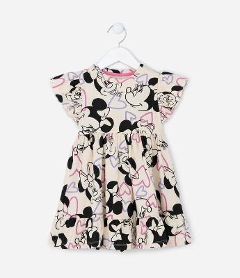 Vestido Infantil em Algodão com Babados e Estampa Minnie - Tam 1 a 6 anos