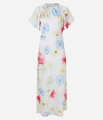 Vestido Midi em Tecido Acetinado com Estampa Floral