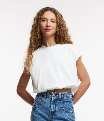Blusa T-shirt em Algodão com Barra Balonê