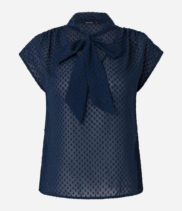 Blusa em Crepe com Laço de Chiffon na Gola e Texturas - 1