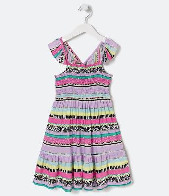 Vestido Infantil com Lastex no Busto e Estampas Diversas - Tam 5 a 14 Anos