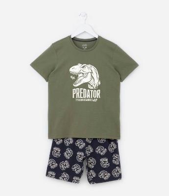 Pijama Infantil em Algodão Estampa Dino Predator - Tam 5 a 14 anos