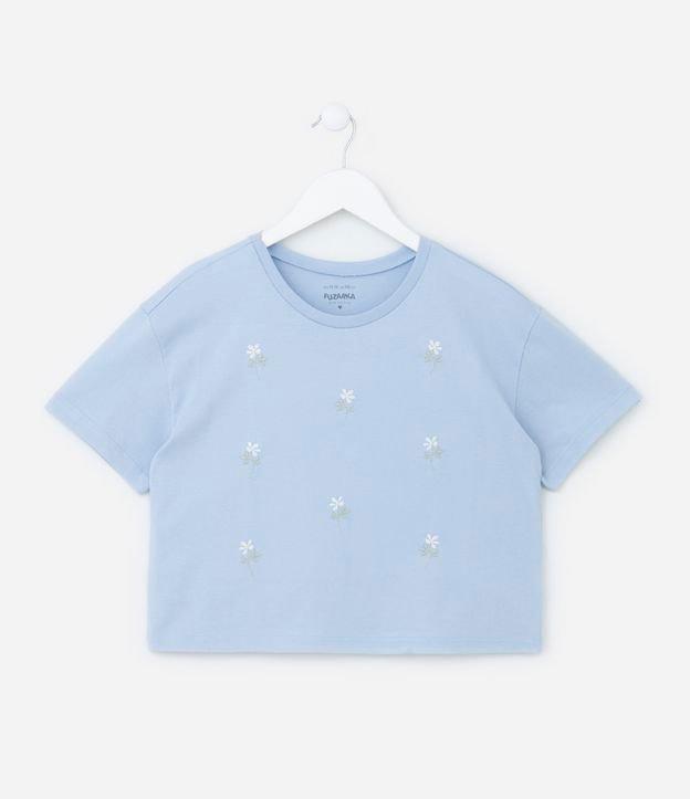 Blusa Comfort Cropped Infantil com Bordado de Margaridas - Tam 5 a 14 anos - 1