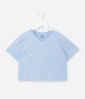 Blusa Comfort Cropped Infantil com Bordado de Margaridas - Tam 5 a 14 anos
