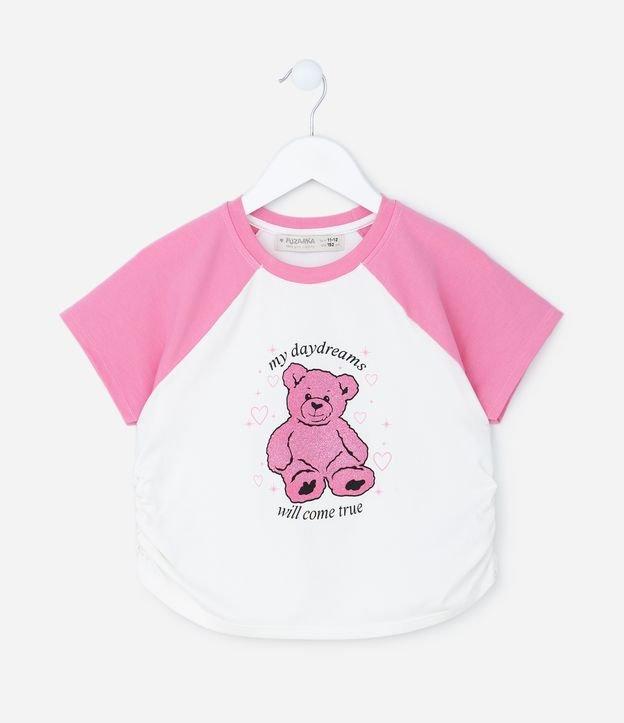 Blusa Infantil em Cotton com Franzido Lateral e Estampa Puff de Ursinho - Tam 5 a 14 anos - 1
