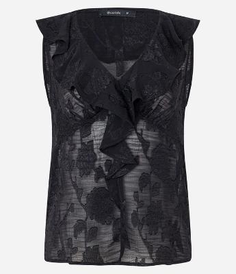 Blusa em Chiffon com Babado na Gola e Textura Floral