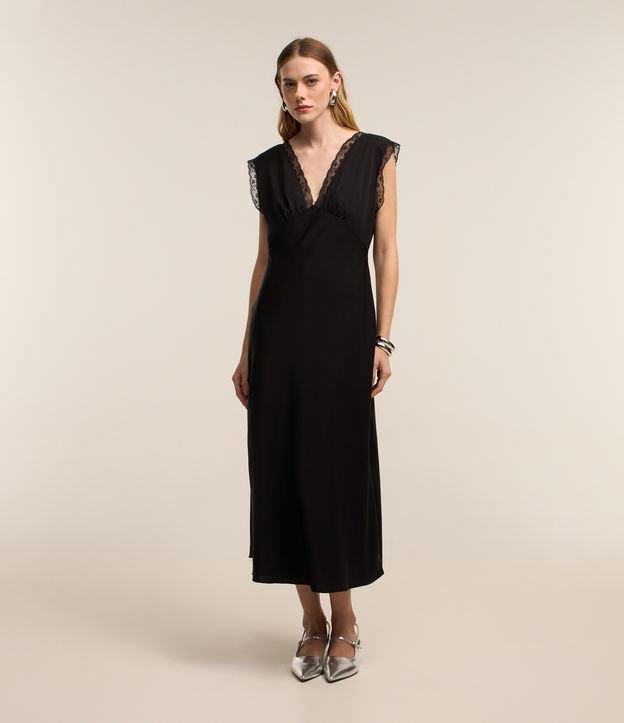 Vestido em Crepe Slip Dress com Renda no Decote e Cava - 1