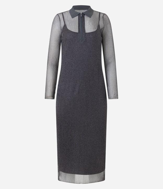 Vestido Longo em Tule Metalizado e Gola Polo - 2