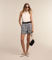 Short Alfaiatado em Algodão e Linho com Estampa Xadrez e Cinto de PU - 2