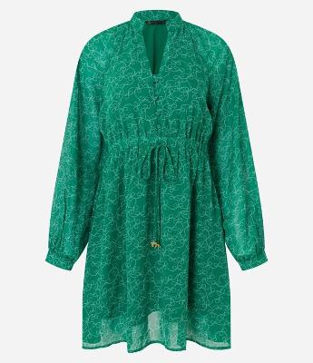 Vestido Curto em Chiffon com Amarração e Estampa Poá Entrelaçado