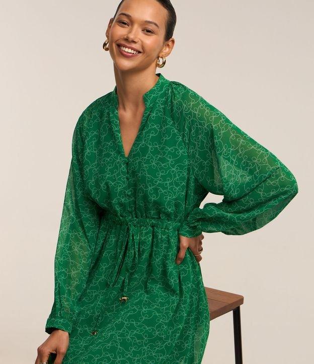 Vestido Curto em Chiffon com Amarração e Estampa Poá Entrelaçado - 2