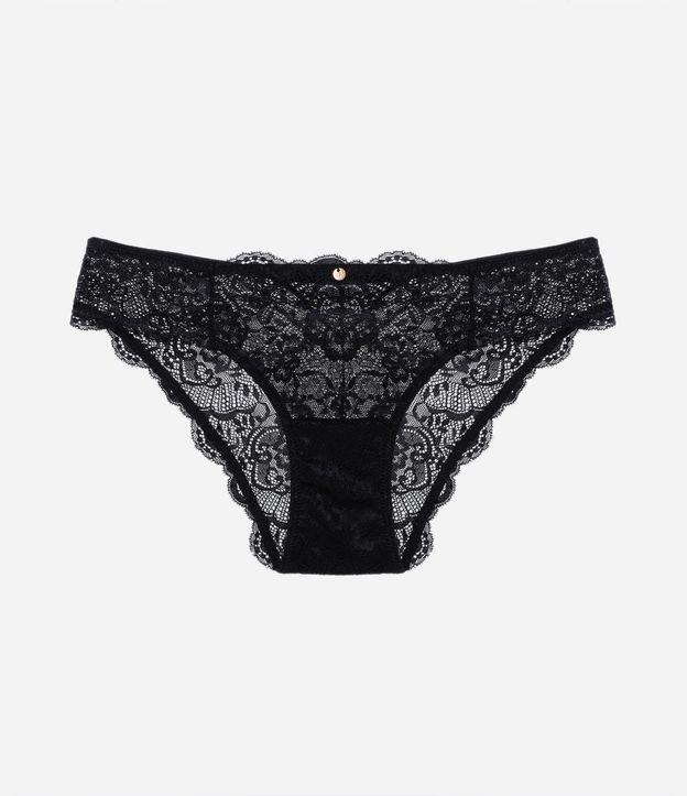 Calcinha Biquíni em Renda Floral com Medalhinha Frontal - 1