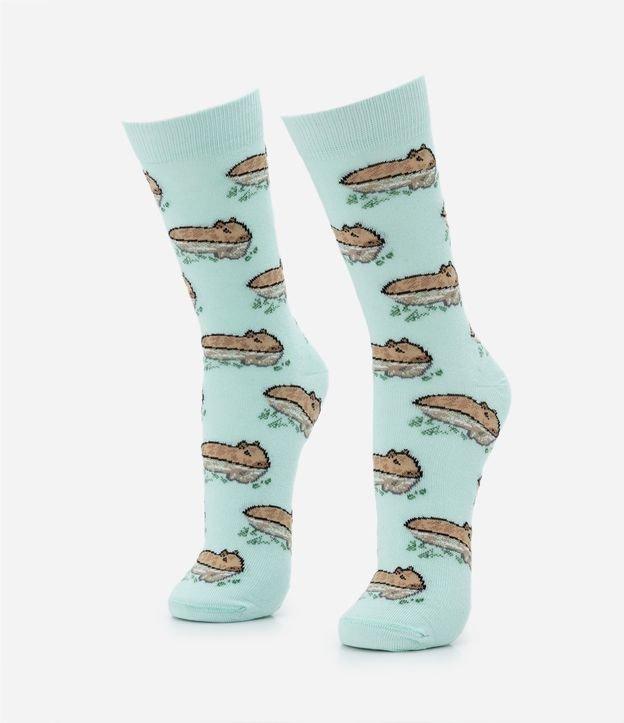 Meia Cano Alto em Algodão Estampa Capivara na Lagoa - 1