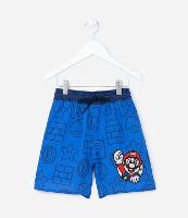Bermuda Infantil com Cintura Elástica e Estampa do Mário Bross - Tam 5 a 12 anos - 1