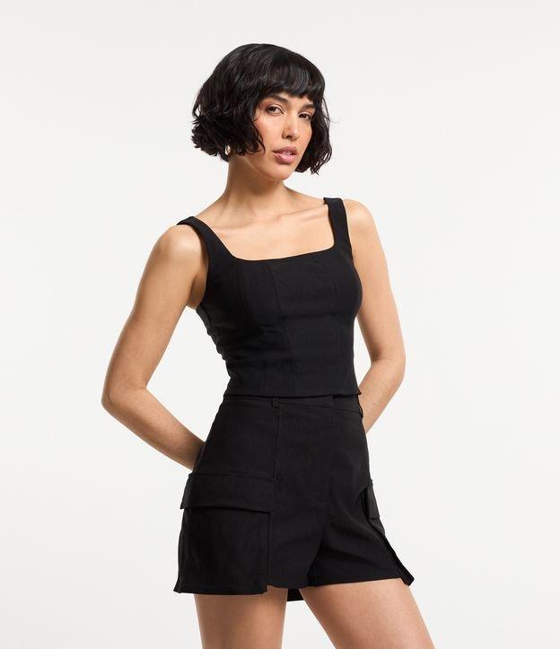 Blusa Cropped em Bengaline com Decote Quadrado - 1