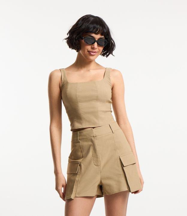 Blusa Cropped em Bengaline com Decote Quadrado - 1