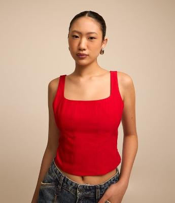 Blusa Cropped em Bengaline com Decote Quadrado