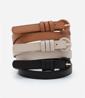 Kit 03 Cintos Finos Texturizados com Fivela Forrada