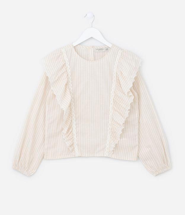 Blusa Infantil em Viscose com Listras e Detalhe de Babado e Broderie - Tam 5 a 14 anos - 1
