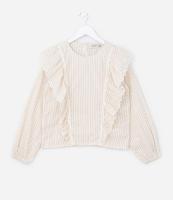 Blusa Infantil em Viscose com Listras e Detalhe de Babado e Broderie - Tam 5 a 14 anos - 1