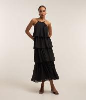 Vestido Midi em Chiffon com Babados e Alça Dupla - 1