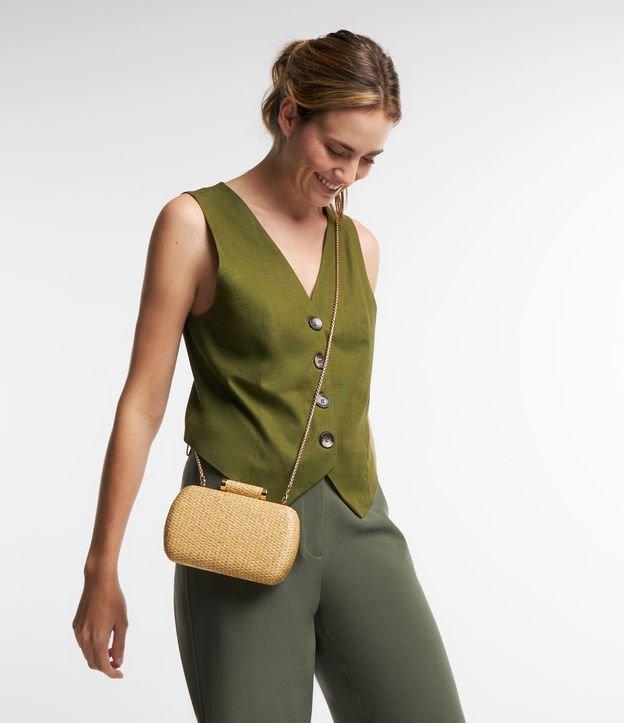 Bolsa Transversal Pequena em Palha com Alça em Corrente - 1