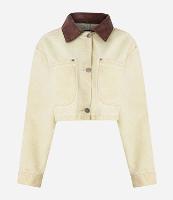 Jaqueta Cropped em Sarja Dirty Washed com Gola Contrastante - 1