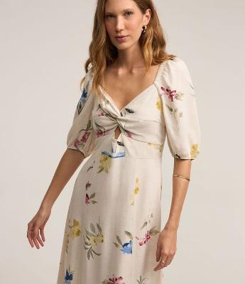 Vestido Midi em Viscolinho com Manga Bufante e Estampa Floral