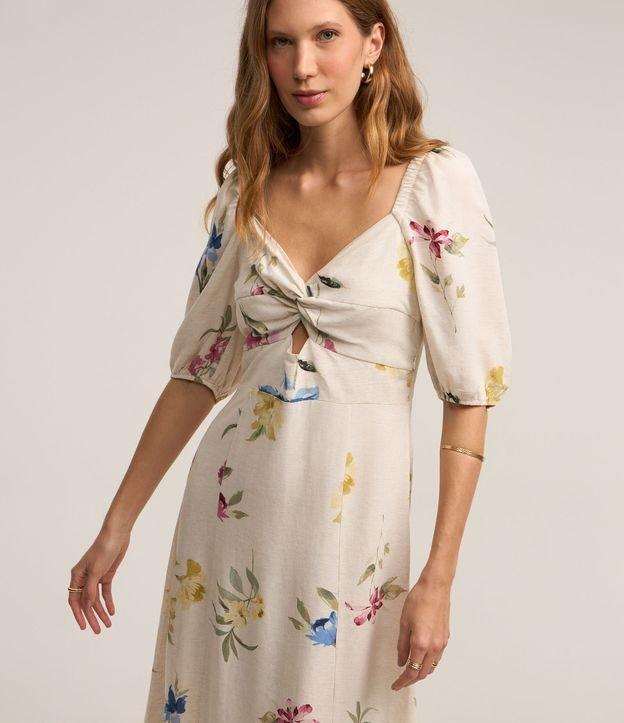 Vestido Midi em Viscolinho com Manga Bufante e Estampa Floral - 1