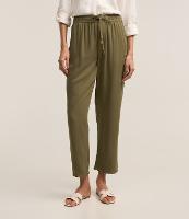 Calça Reta Cropped Cintura Alta em Sarja com Amarração - 1