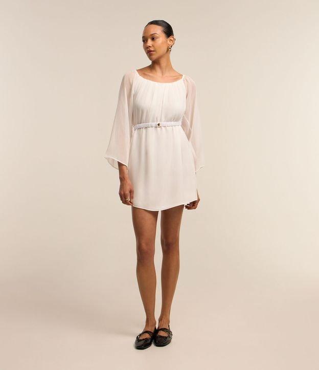 Vestido em Chiffon com Decote Ombro a Ombro e Cintura Marcada - 1
