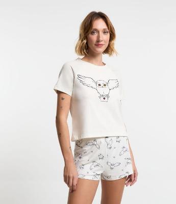 Pijama Short Doll em Algodão com Estampa Coruja de Harry Potter