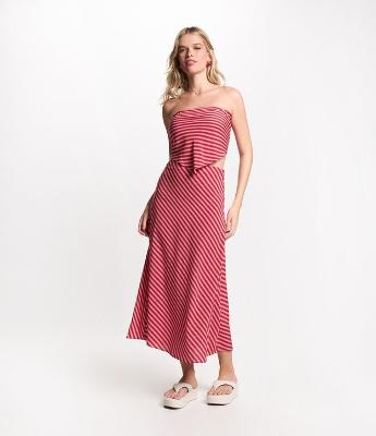 Saia New Midi em Viscose com Listras em Fio Tinto