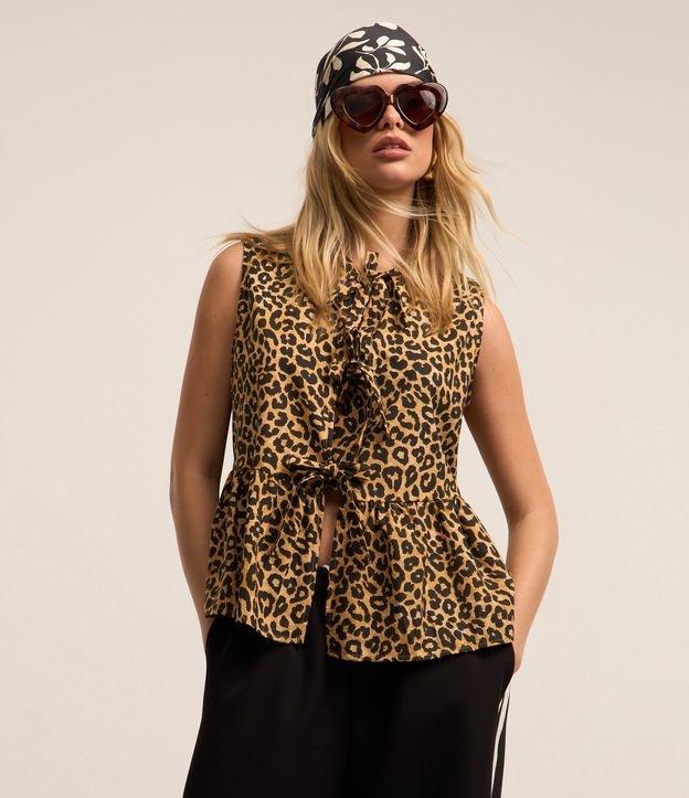 Blusa Peplum em Tricoline com Estampa Animal Print - 1