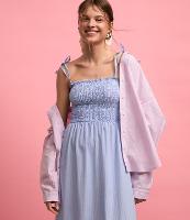 Vestido New Midi em Tricoline com Lastex no Busto e Listras em Fio Tinto - 3