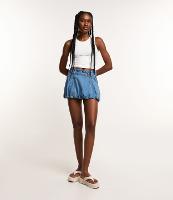 Saia Balonê Curta em Jeans Destroyer com 02 Cintos - 1