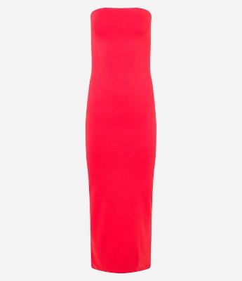 Vestido New Midi em Ponto Roma e Decote Tomara que Caia