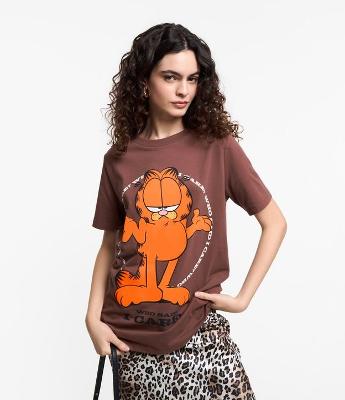 Camiseta Alongada em Algodão com Estampa Garfield