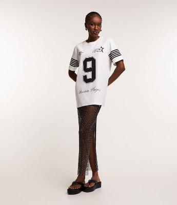 Saia New Midi em Tela Metalizada com Strass