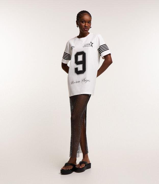 Saia New Midi em Tela Metalizada com Strass - 1