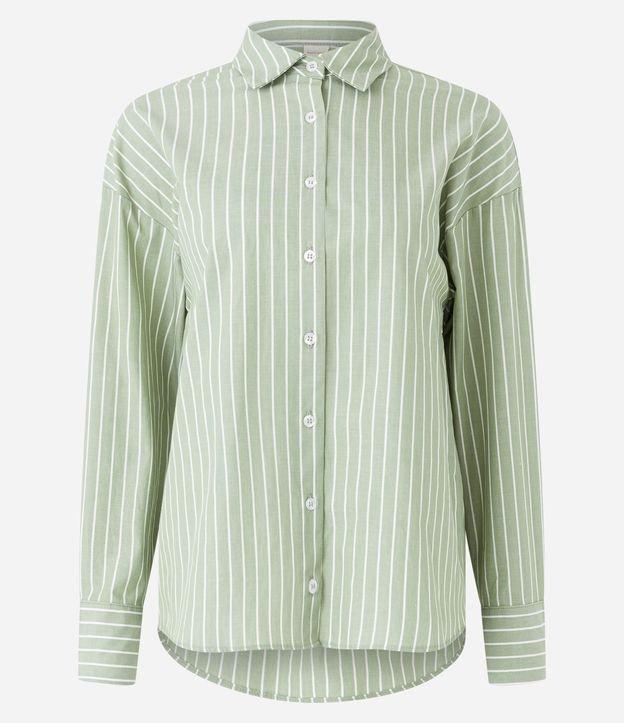 Camisa Alongada em Tricoline com Listras em Fio Tinto - 1