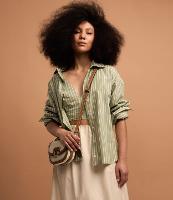 Camisa Alongada em Tricoline com Listras em Fio Tinto - 2