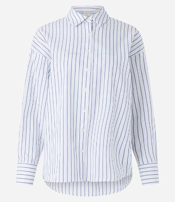 Camisa Alongada em Tricoline com Listras em Fio Tinto