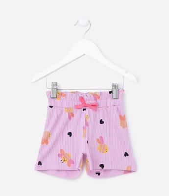Short Clochard Infantil Canelado com Estampa de Abelhinhas - Tam 1 a 5 Anos