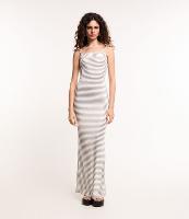 Vestido New Midi em Ribana com Listras e Fenda nas Costas - 1